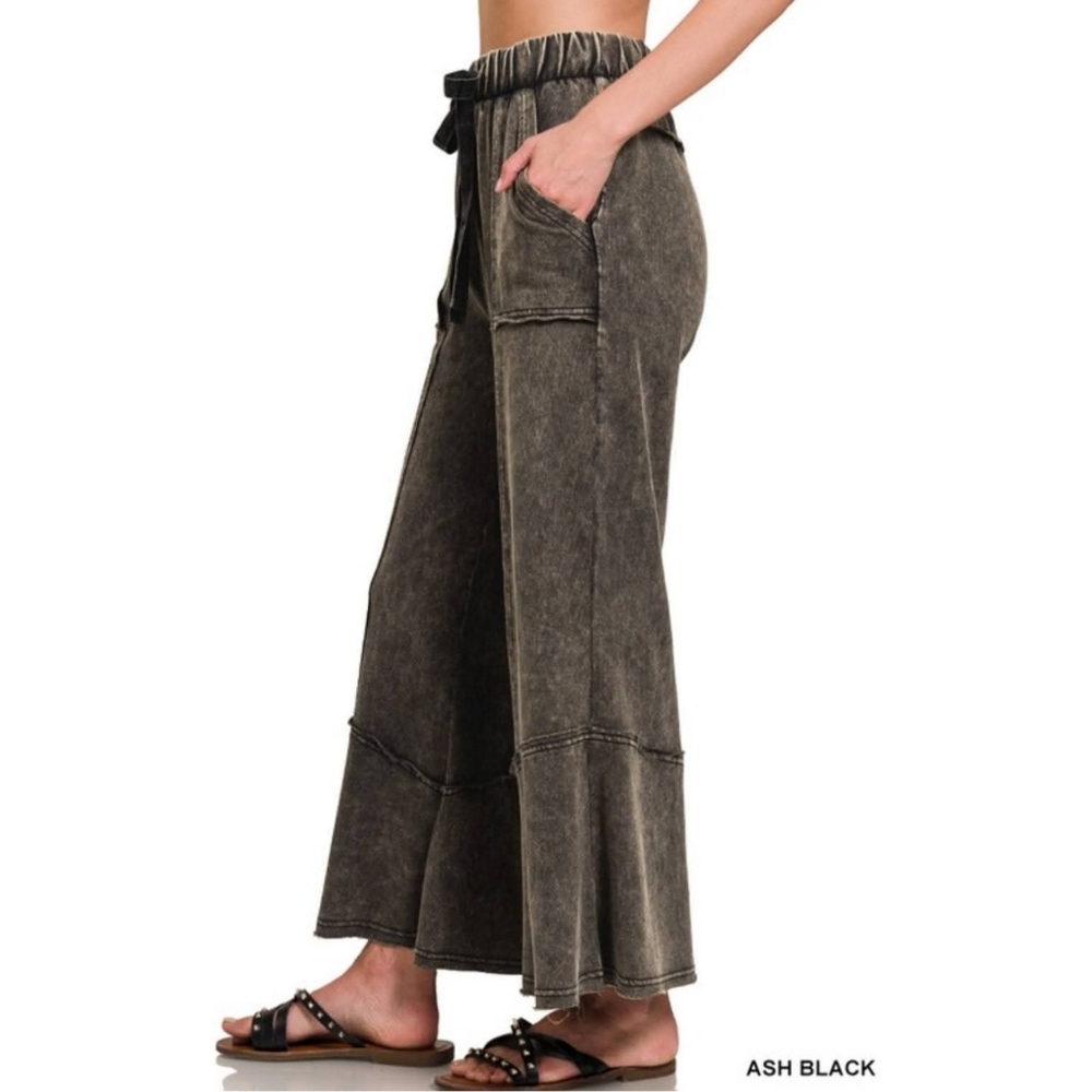New Zenana Acid Wash Flare Pants - Picture 2 of 3